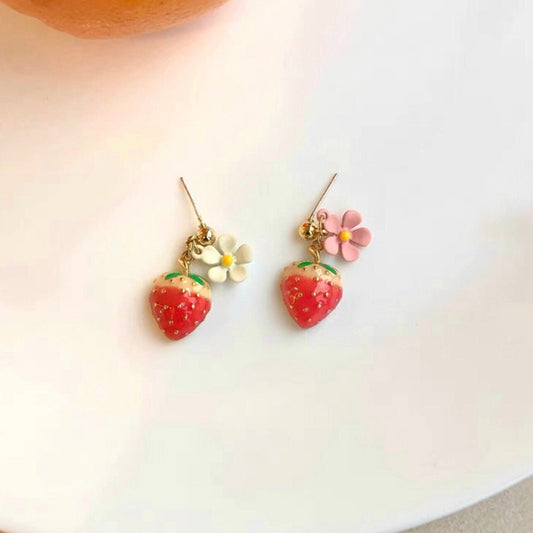 Strawberry and Flower Cute Earrings