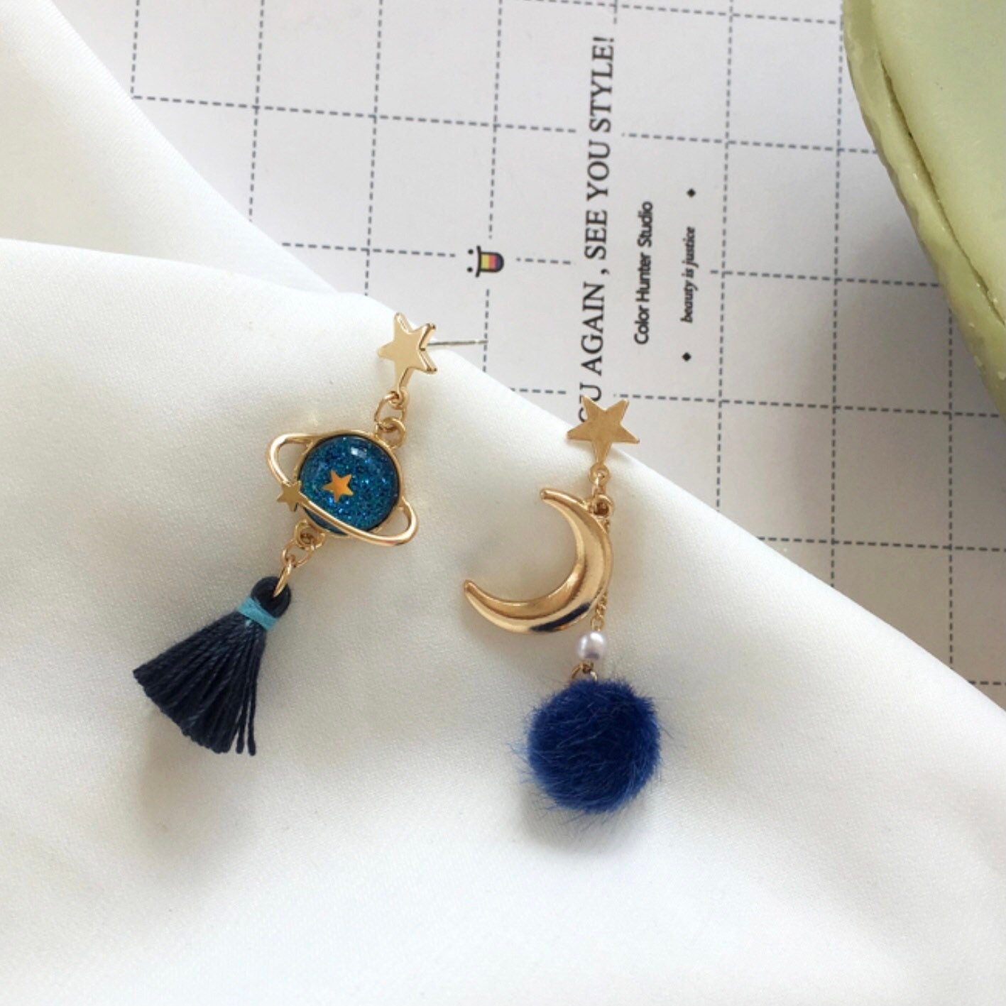 Blue Planet Star and Moon Earrings