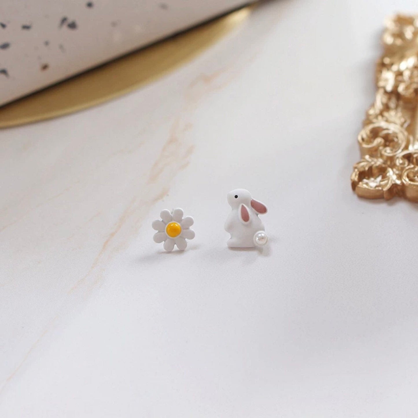 Rabbit and Daisy Stud Earrings