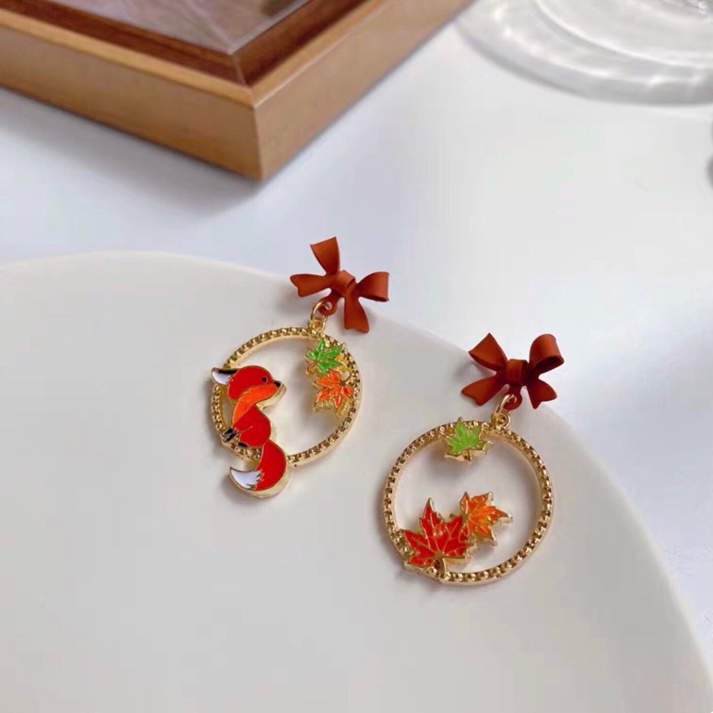 Fox Foliage Red Leaf Autumn Fall Earrings