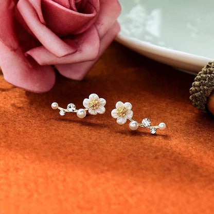 Daisy Ear Climber Stud Earrings, Dainty Flower Earrings