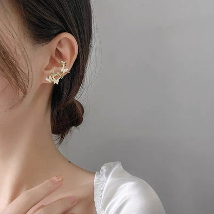 Golden Butterfly Ear Climber Mismatch Earrings