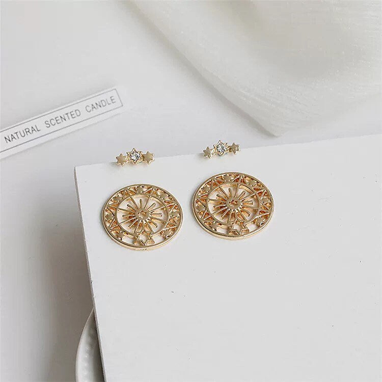 Gold Star Earrings with Jacket, Two Way Earrings