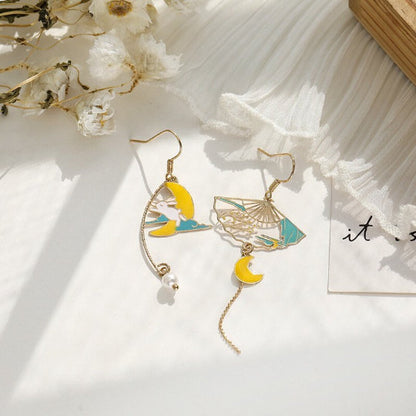 Bunny and Moon Earrings, Rabbit Fan Laser-Cut Earrings