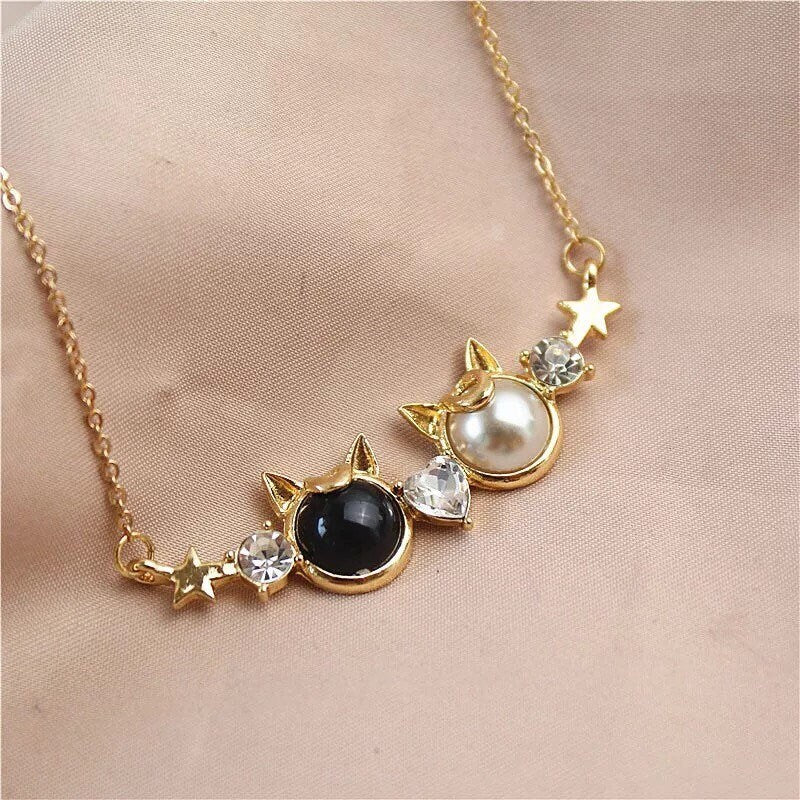 Magic Girl Sailor Moon Inspired Cat Necklace, Black/ White Cat Necklace