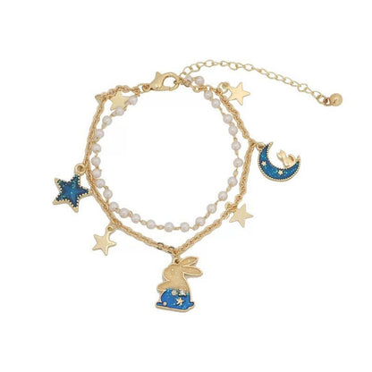 Blue Rabbit, Moon and Star Bracelet