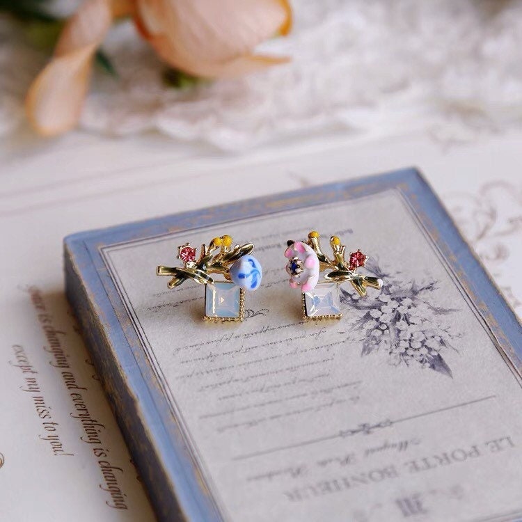 Flower Bouquet Enamel Stud Earrings