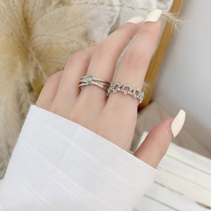 Silver Hexagram Star Stackable Rings, Set of 2, Open Adjustable Rings