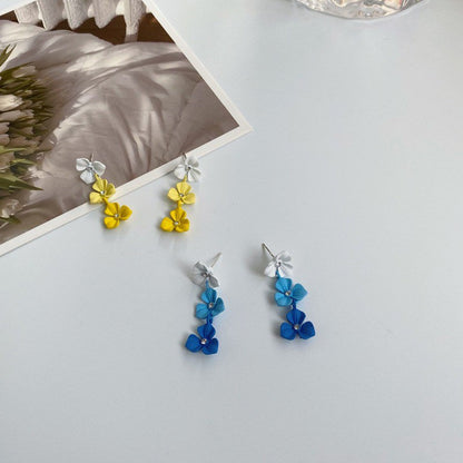 Blue/ Yellow Pansy Dangle Earrings