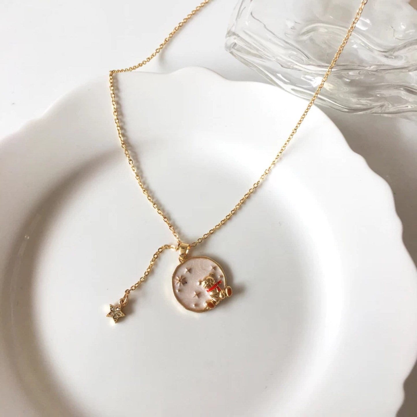 Teddy Bear and Starry Sky Necklace