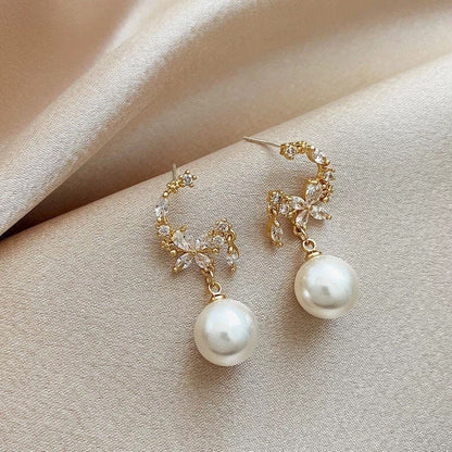 Sparky Moon Cubic Zirconia and Pearl Drop Earrings