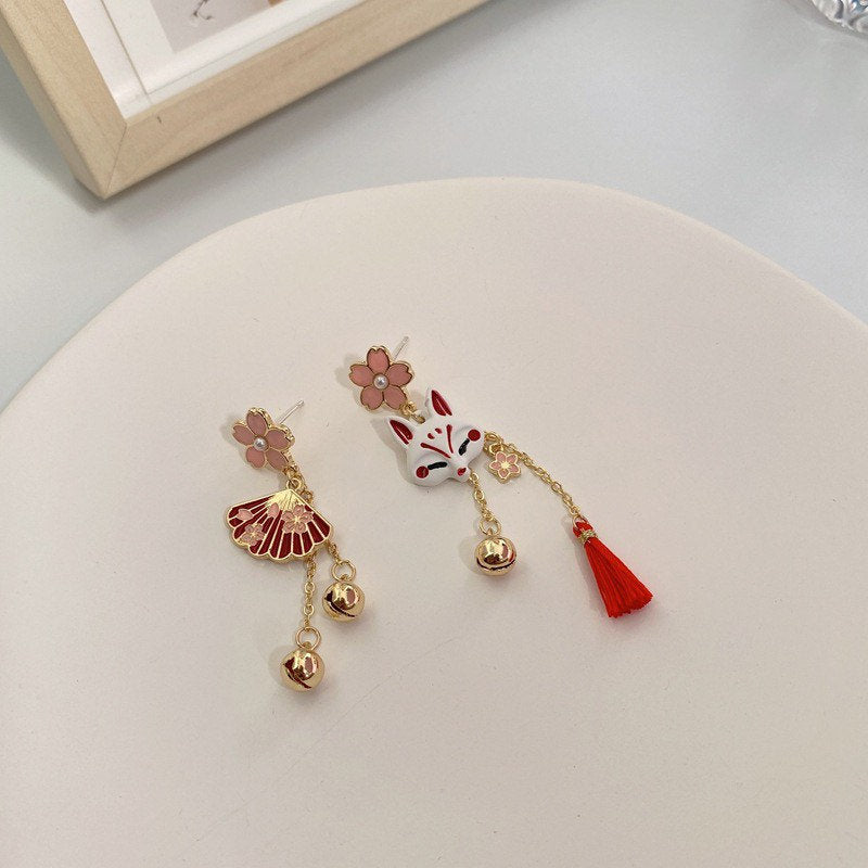 Japanese Style Fox/ Shrine/ Kitsune Earrings, Sakura Cherry Blossom Earrings