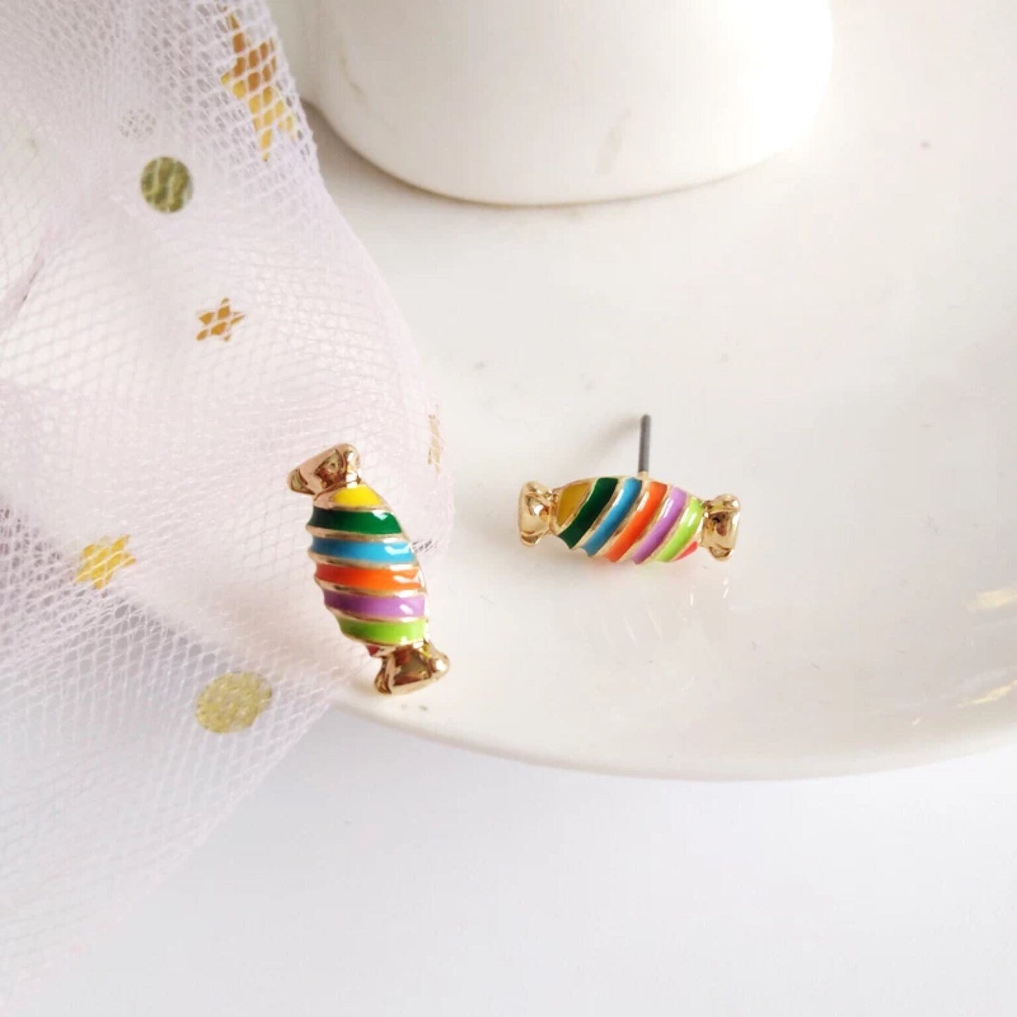 Rainbow Candy Sweet Stud Golden Earrings