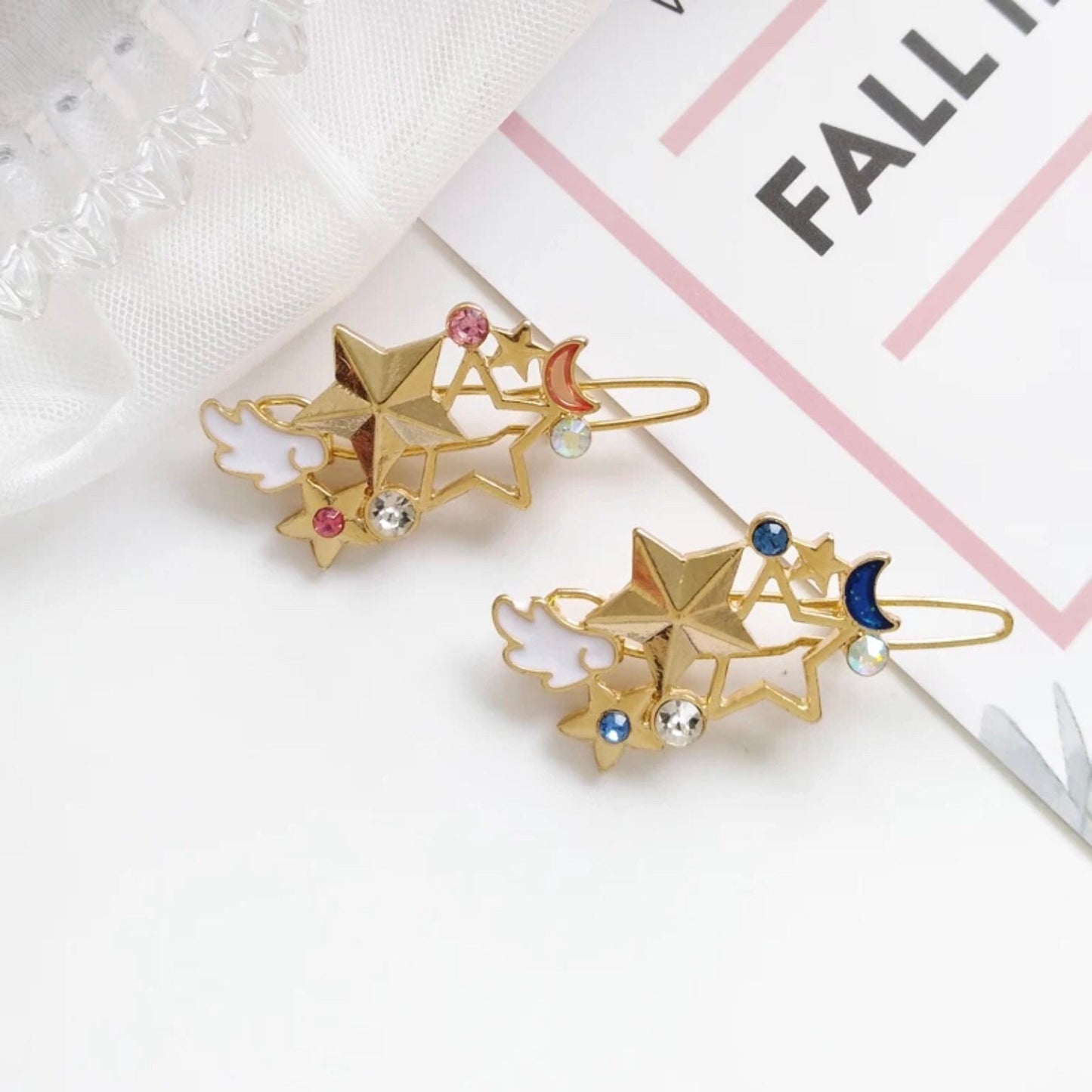 Star and Moon Angel Wing Magic Girl Hair Clip