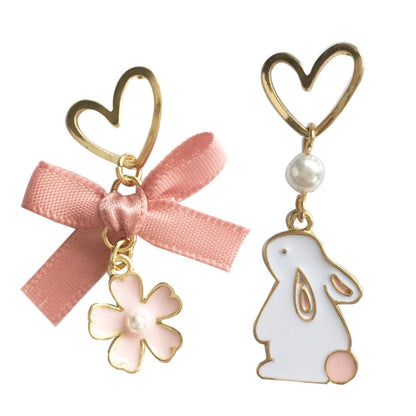 Heart, Bunny/ Rabbit and Pink Flower Earrings