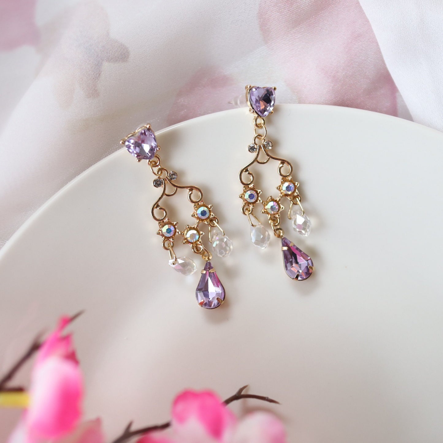 Chandelier Purple Lavender Crystal Dangle Earrings