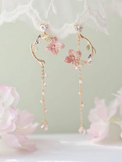 Elegant Pink Sakura Earrings, Cherry Blossom Dangle Earrings