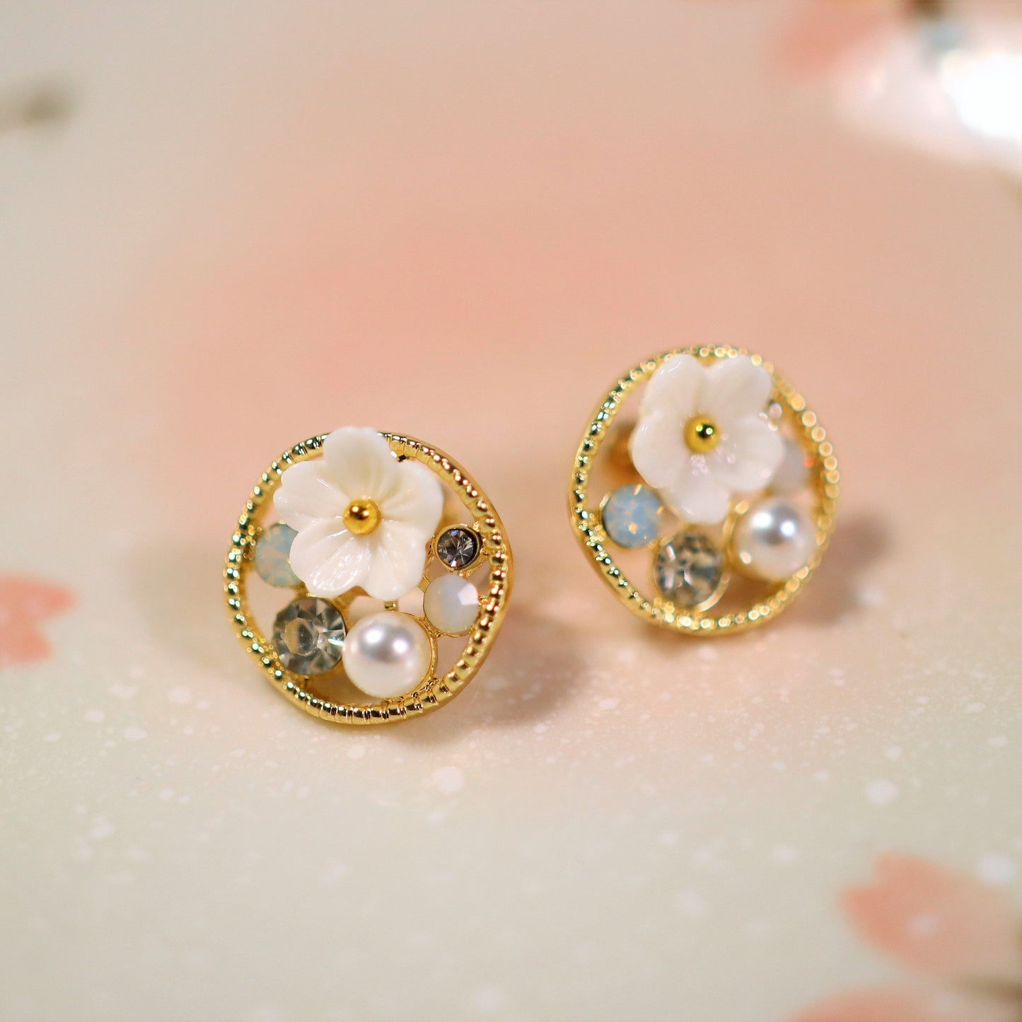 Vintage Inspired White Flower Stud Earrings