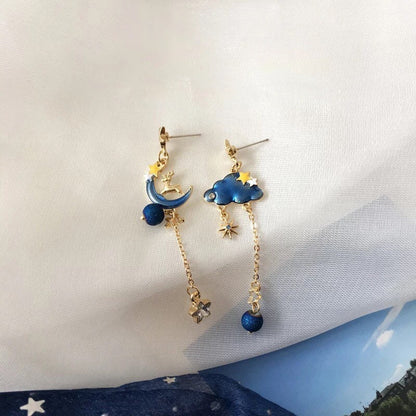 Deer on Blue Moon / Cloud Blue Sky Earrings