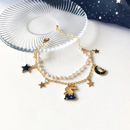 Blue Rabbit, Moon and Star Bracelet