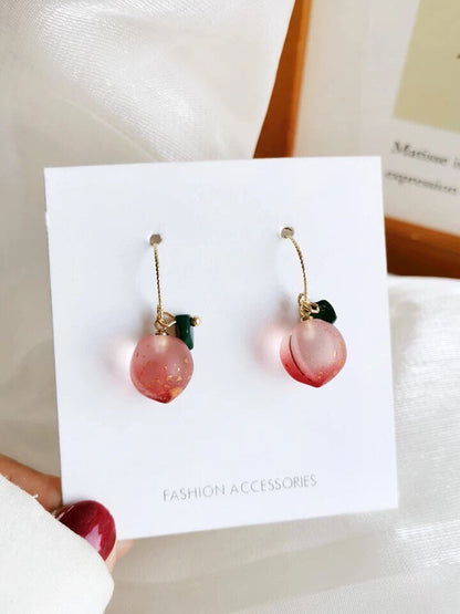 Peach Fruit Earrings, Pink Nectarine Nectar Dangle Earrings