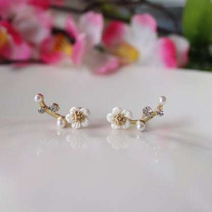 Daisy Ear Climber Stud Earrings, Dainty Flower Earrings