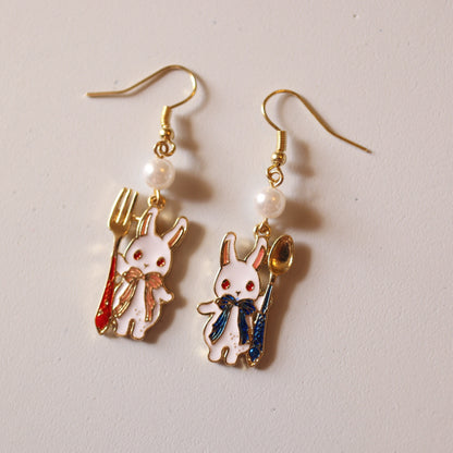 Cute Bunny Earrings, Hungry Eating Rabbit Earrings