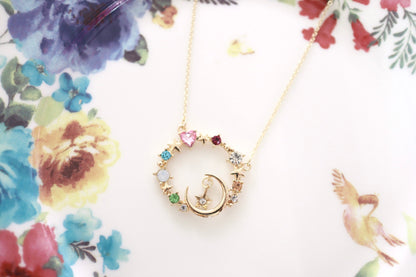 Sailor Moon Inspired Rainbow Crystal Ring Necklace