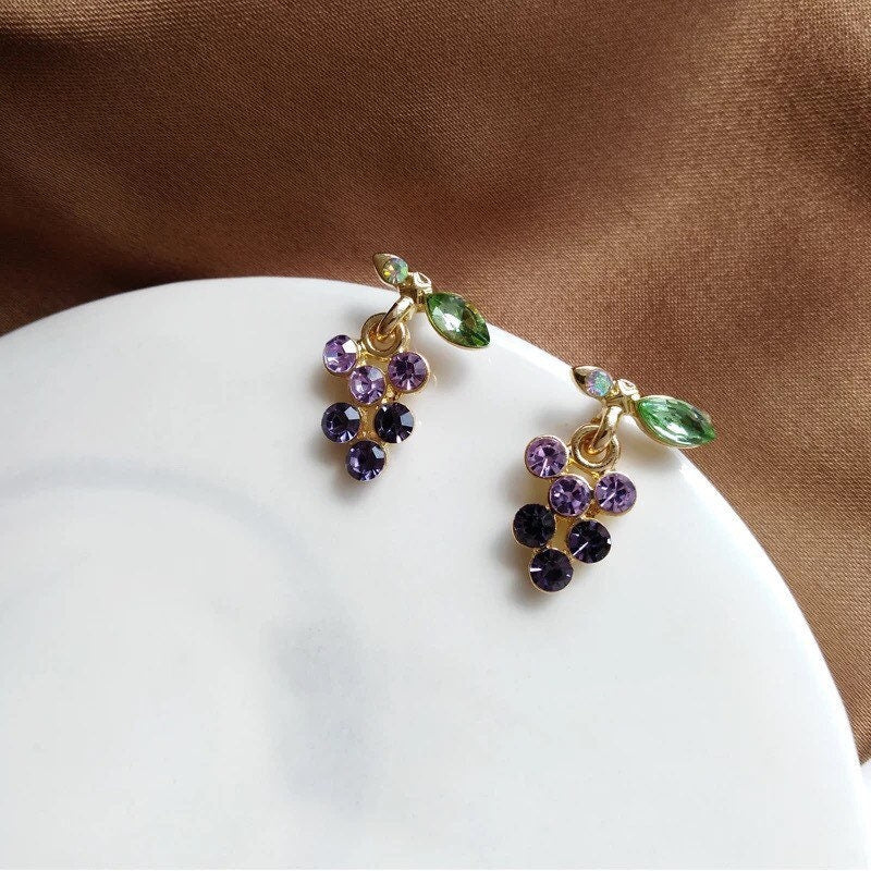 Grape Crystal Fruit Earrings