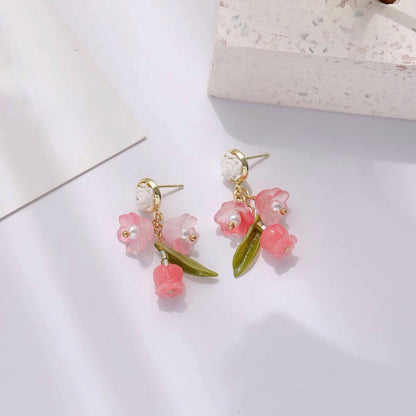 Pink Lily of the Valley Earrings, Fuchsia Rose Flower Earrings