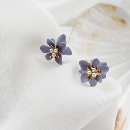 Lavender Blue/ Lilac Flower Stud Earrings