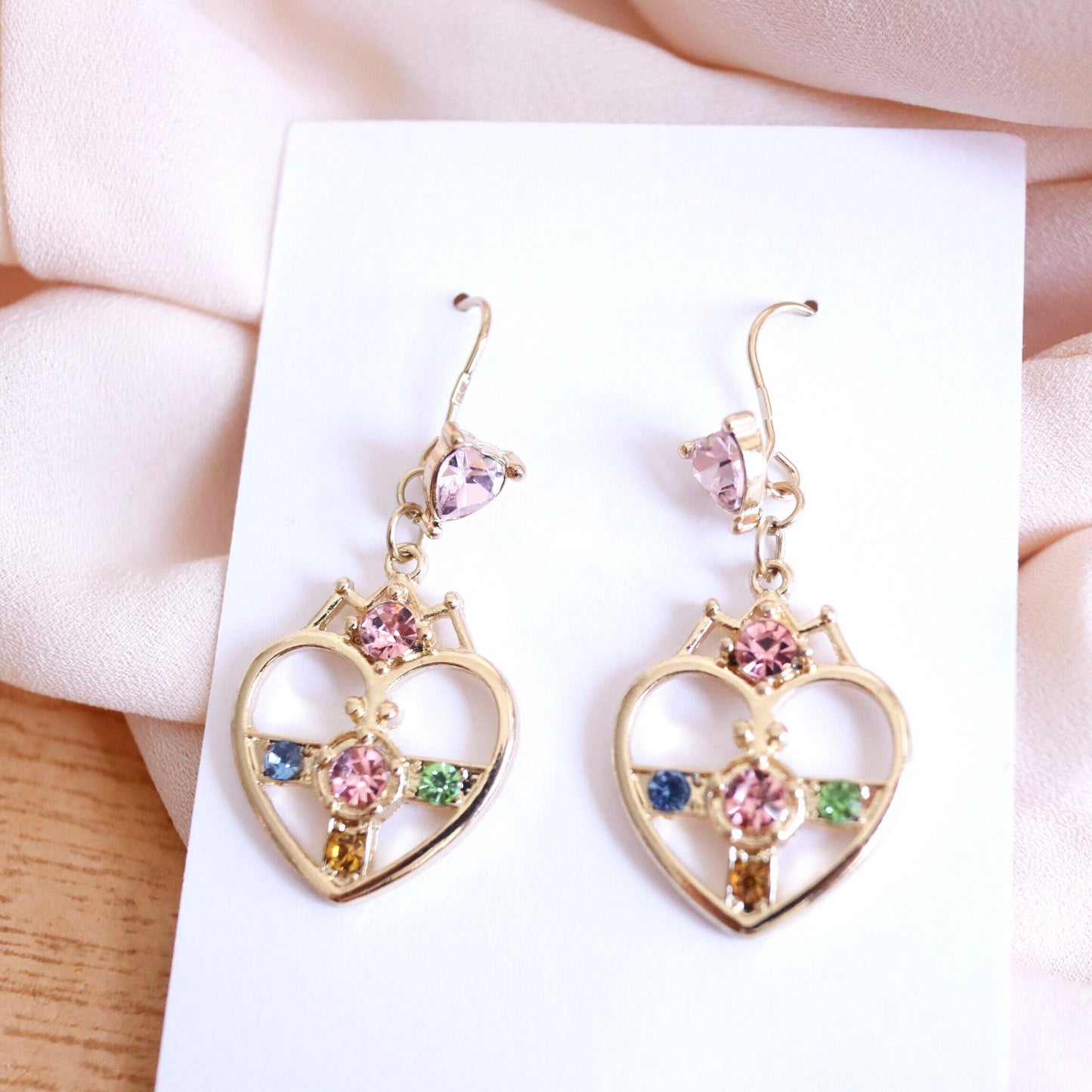 Sailor Moon Inspired Heart Crystal Dangle Earrings