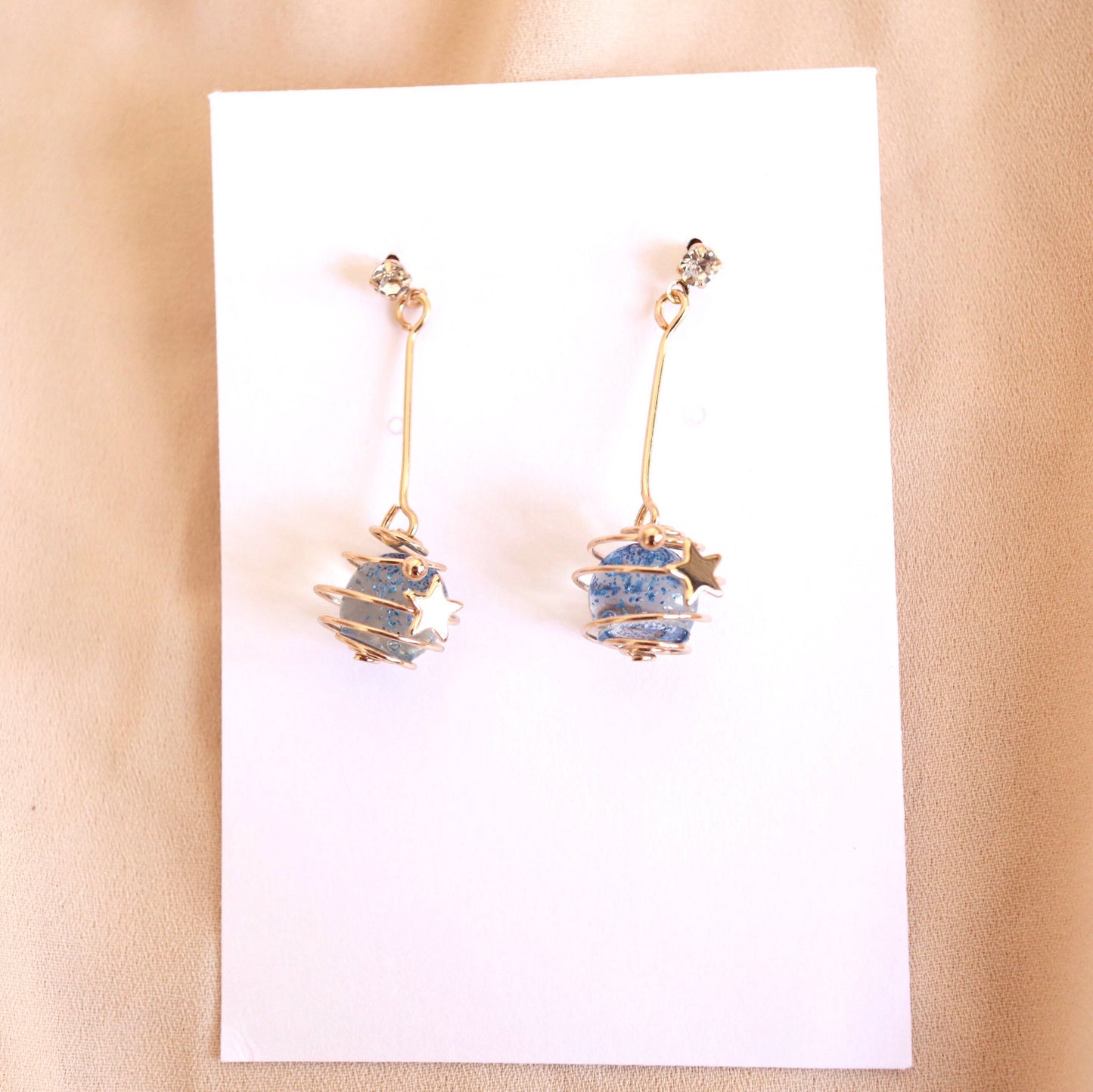 Blue Planet Glitter Star Earrings