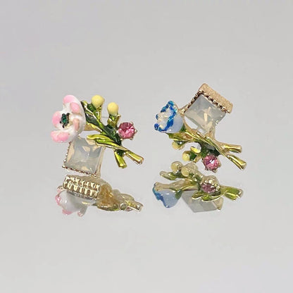 Flower Bouquet Enamel Stud Earrings