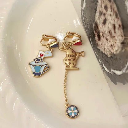 Golden Bunny/ Rabbit Earrings, Alice in the Wonderland Playing Card and Tea Cup Earrings