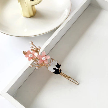 Japanese Cherry Blossom and Hugging Cats Hair Clip