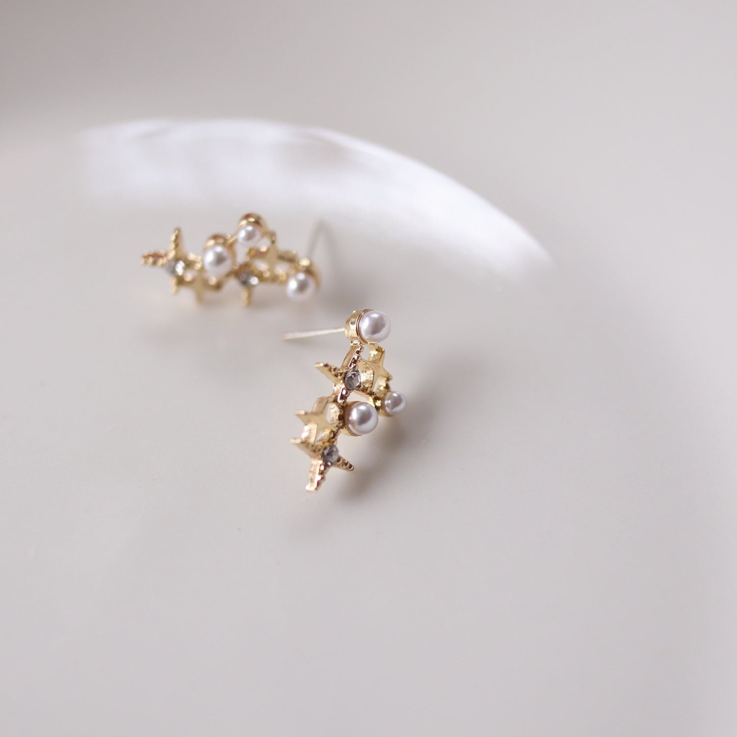 Golden Starburst and Pearl Stud Earrings