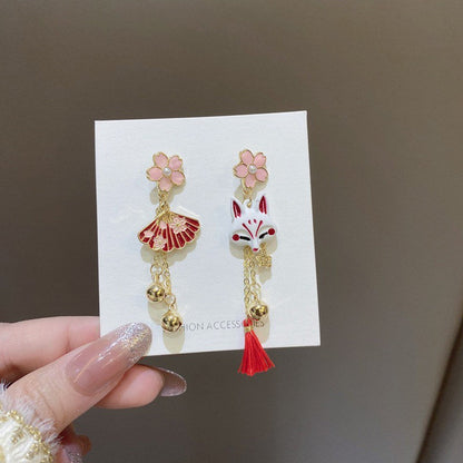 Japanese Style Fox/ Shrine/ Kitsune Earrings, Sakura Cherry Blossom Earrings