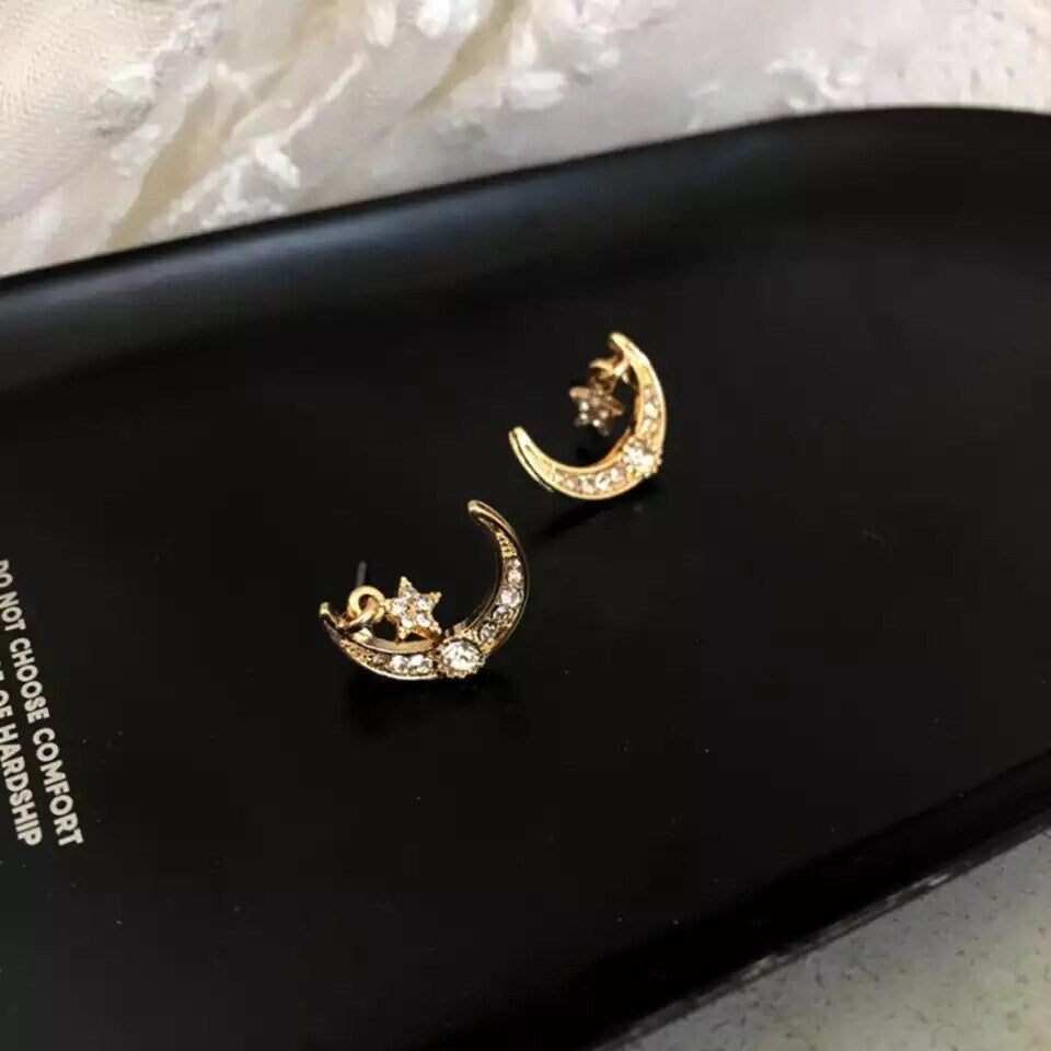 Gold Moon and Swinging Star Earrings