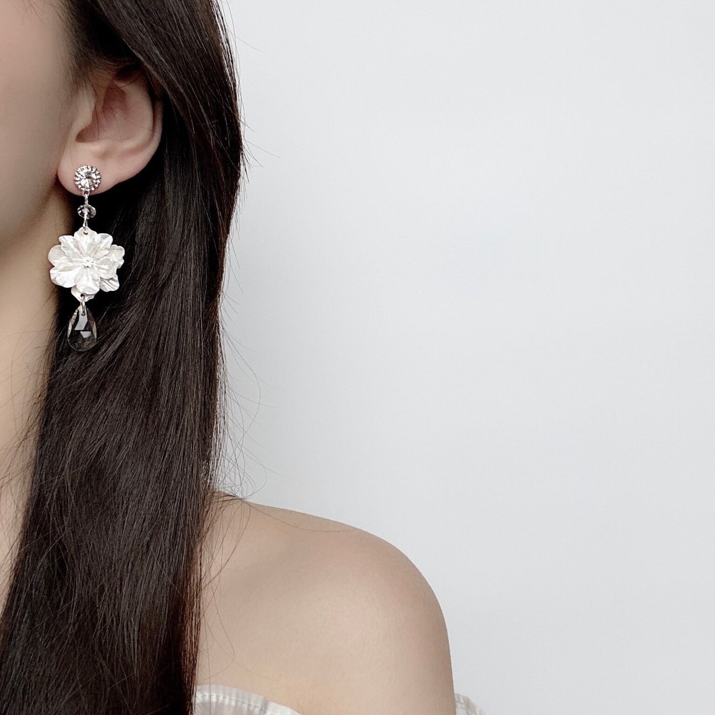 Bolivian White Flower Dangle Earrings