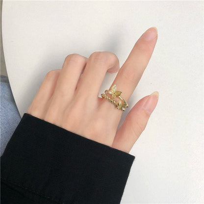 Butterfly Double Layer Gold Ring, Statement Ring, Open Ring, Adjustable Ring