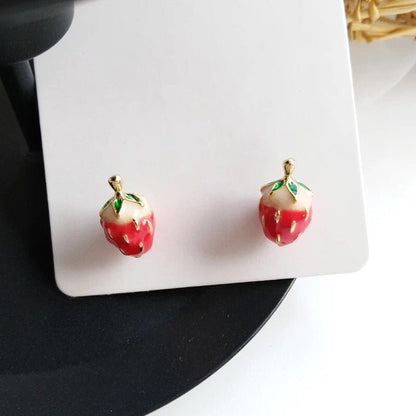 Dainty Enamel Strawberry Stud Earrings