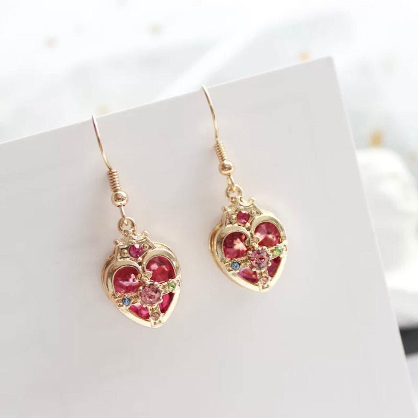 Sailor Moon Inspired Heart Crystal Compact Necklace/ Earrings/ Jewelry Set