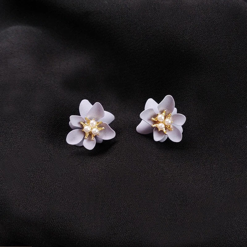 Lavender Blue/ Lilac Flower Stud Earrings