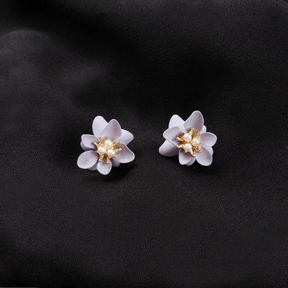 Lavender Blue/ Lilac Flower Stud Earrings