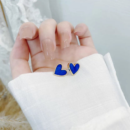 Bright Ocean Blue Heart Stud Dainty Earrings