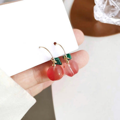 Peach Fruit Earrings, Pink Nectarine Nectar Dangle Earrings