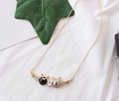 Sailor Moon Inspired Cat Necklace/ Earrings, Black and White Cat, Jewelry Set