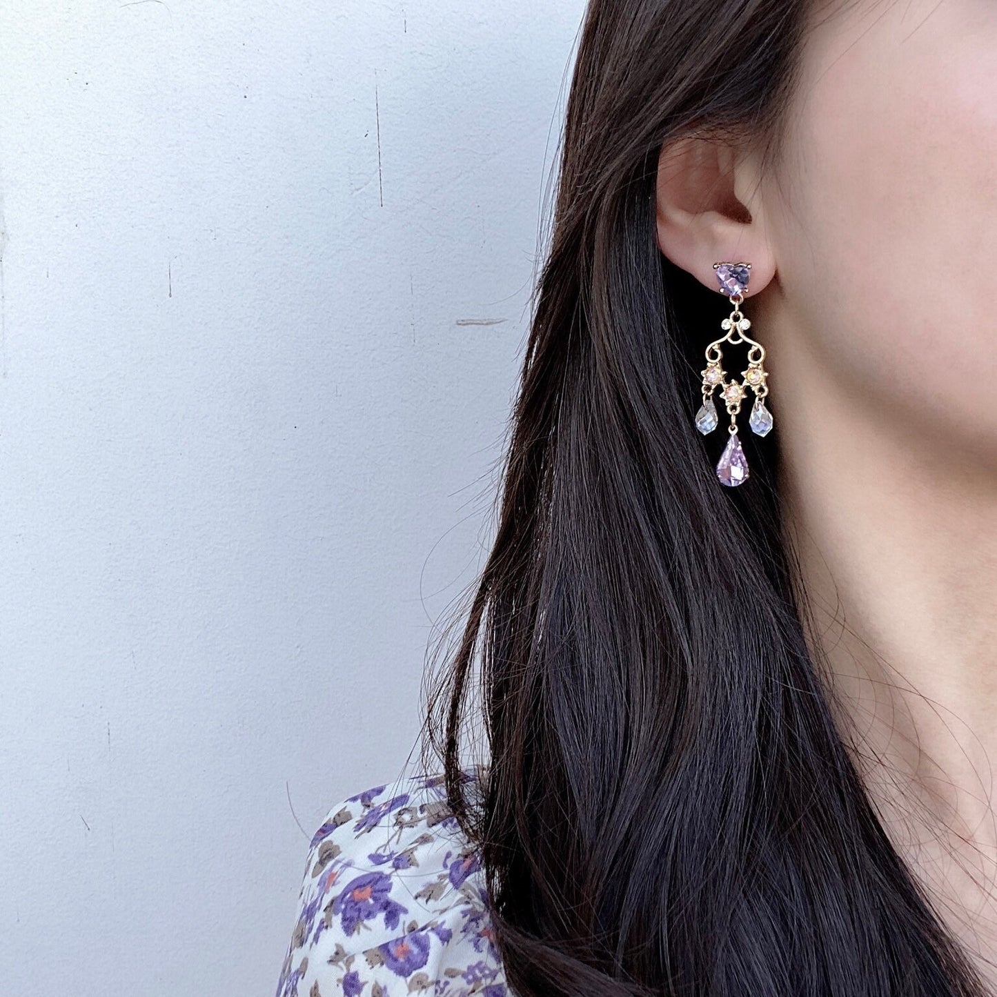 Chandelier Purple Lavender Crystal Dangle Earrings