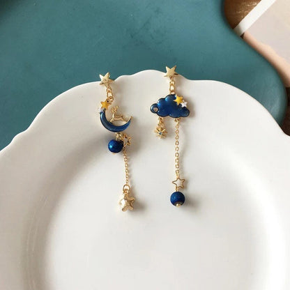 Deer on Blue Moon / Cloud Blue Sky Earrings